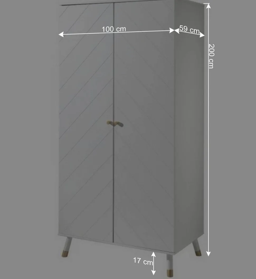 2-türiger Kleiderschrank in Weiß & Gold - Zimventa