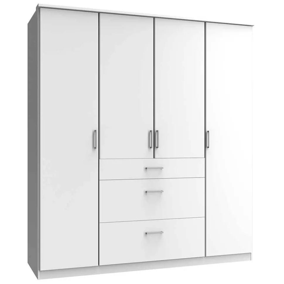 4-türiger Kleiderschrank mit drei Schubladen in Weiß - Cador