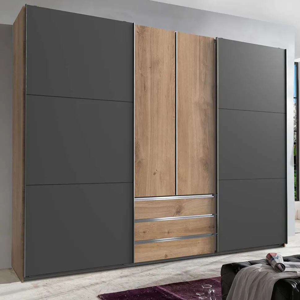 4-türiger Kleiderschrank mit Dreh- & Schiebetüren - Bafata