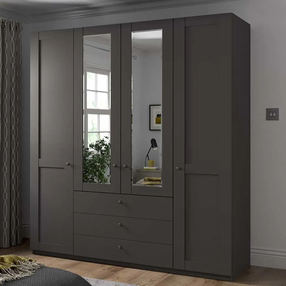 4-türiger Kombi-Schlafzimmerschrank in Dunkelgrau - Mataram