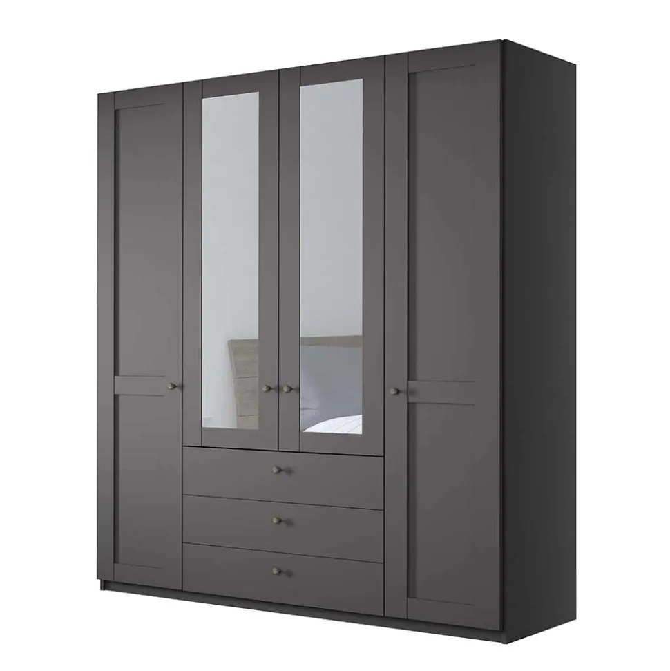 4-türiger Kombi-Schlafzimmerschrank in Dunkelgrau - Mataram