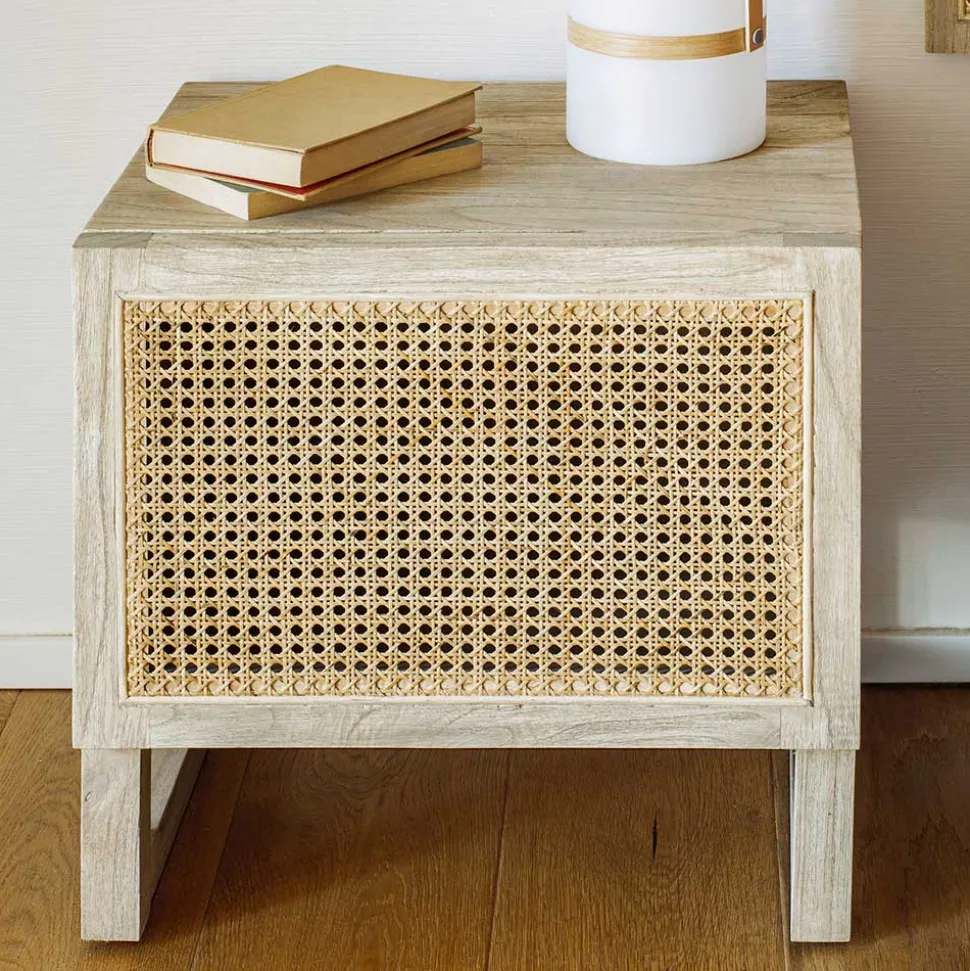 1-türiger Nachtschrank mit Rattan Wiener Geflecht - Bertino