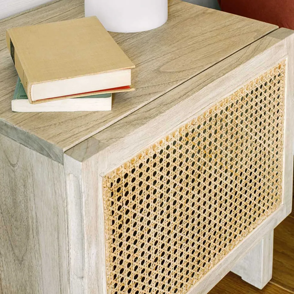 1-türiger Nachtschrank mit Rattan Wiener Geflecht - Bertino