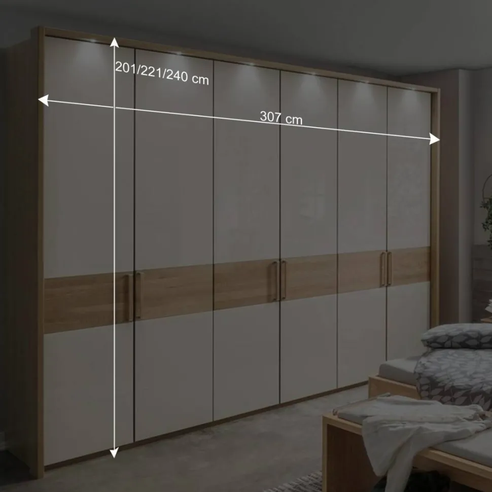 6-türiger Schlafraum Kleiderschrank in Glas Beige - Emdsiva I
