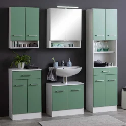2-türiger Schrank fürs Bad in Grün & Weiß - Loenixa