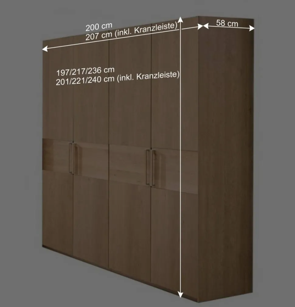 4-türiger Schrank fürs Schlafzimmer in Eichefarben - Emdsiva