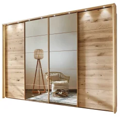 4-türiger Schwebetürenschrank in Eiche Bianco - Brownie