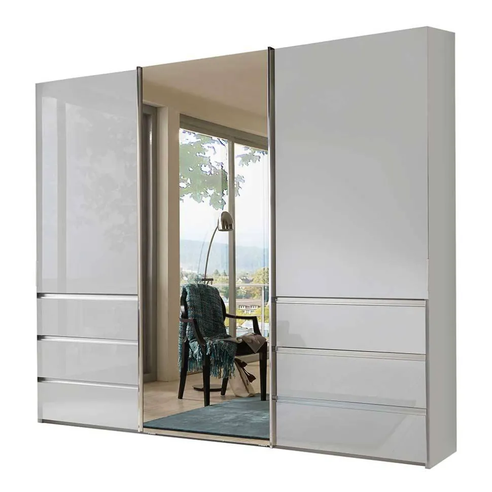 3-türiger Schwebetürenschrank in Weiß mit Spiegel - Amelie