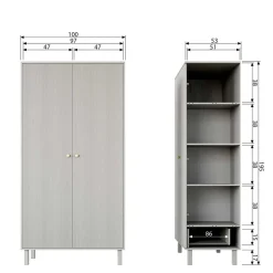 2-türiger Skandi Kleiderschrank in Grau - Huvina