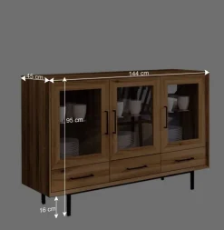 3-türiger Vitrinenschrank mit drei Schubladen - Kerfa