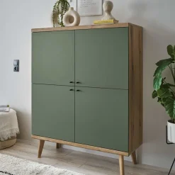 4-türiges Highboard in Graugrün und Wildeiche - Oliva