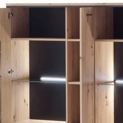 3-türiges Highboard mit Glas in Holzdekor Eiche - Nikdus
