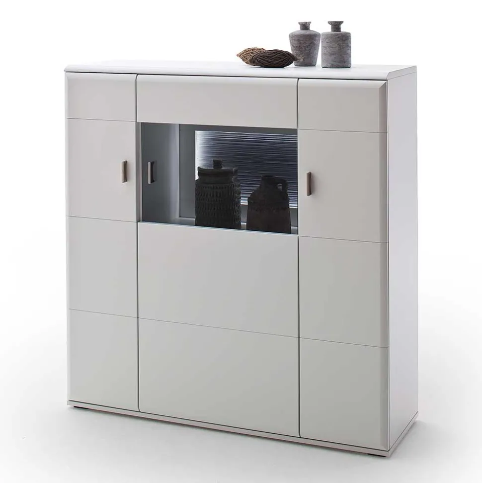 3-türiges Highboard mit Glas Einsatz in Weiß - Hazime
