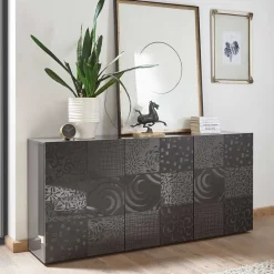 3-türiges Sideboard in Grau Glanz lackiert - Ipatal