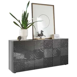 3-türiges Sideboard in Grau Glanz lackiert - Ipatal