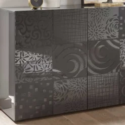 3-türiges Sideboard in Grau Glanz lackiert - Ipatal