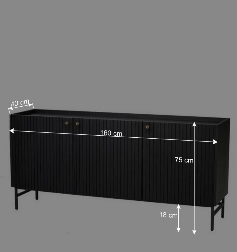 3-türiges Sideboard in Schwarz - Hemorian