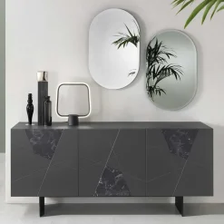3-türiges Sideboard mit Marmor Einsätzen Schwarz - Wakes