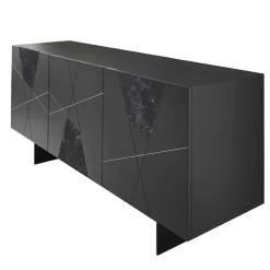 3-türiges Sideboard mit Marmor Einsätzen Schwarz - Wakes