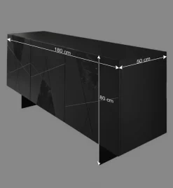 3-türiges Sideboard mit Marmor Einsätzen Schwarz - Wakes