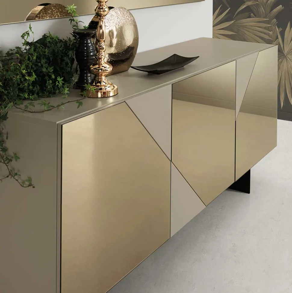 3-türiges Sideboard mit Spiegelglas in Bronze - Razepta
