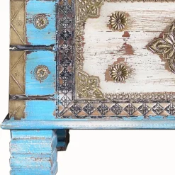 Truhe in Blau Antikweiß Bronze Braun - Olavio