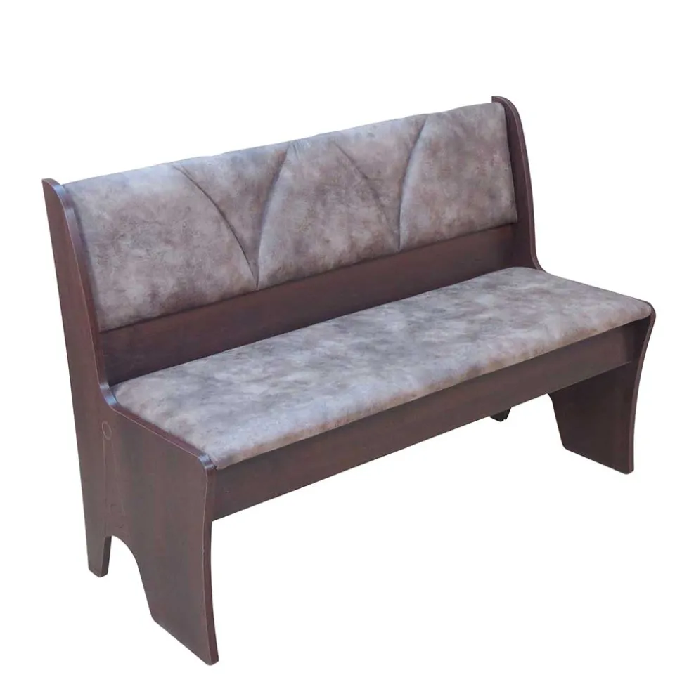 Truhenbank in Nussbaum Dunkel Croama mit Microfaser Hellbraun