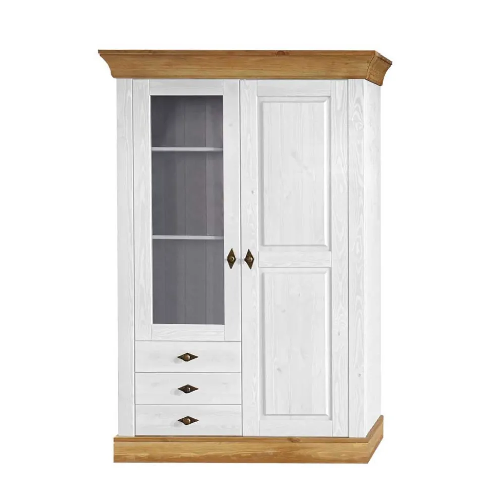 TV Anbauwand Sibiuta in Weiß Kiefer teilmassiv (dreiteilig)