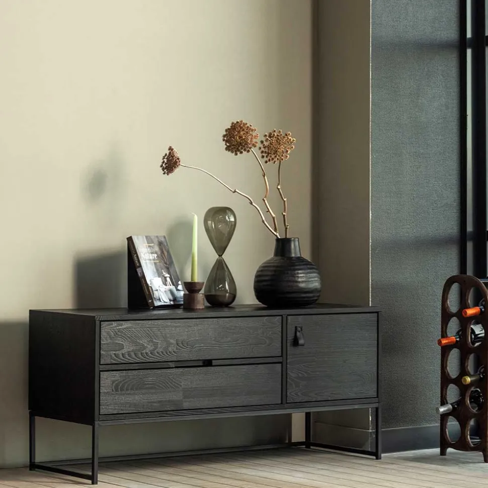 TV Board - teilmassiv in Schwarz - Almery