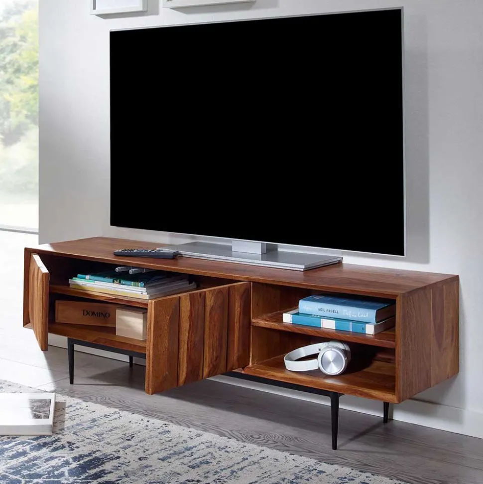 TV Board aus Sheesham Massivholz & Metall - Elmin