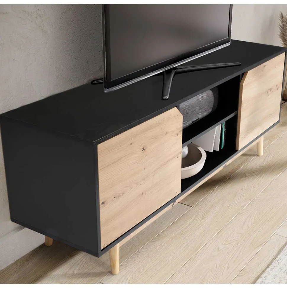 TV Board in Eiche und Schwarz - Heraklion