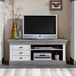 TV Board Mirandesca in Weiß Grau teilmassiv