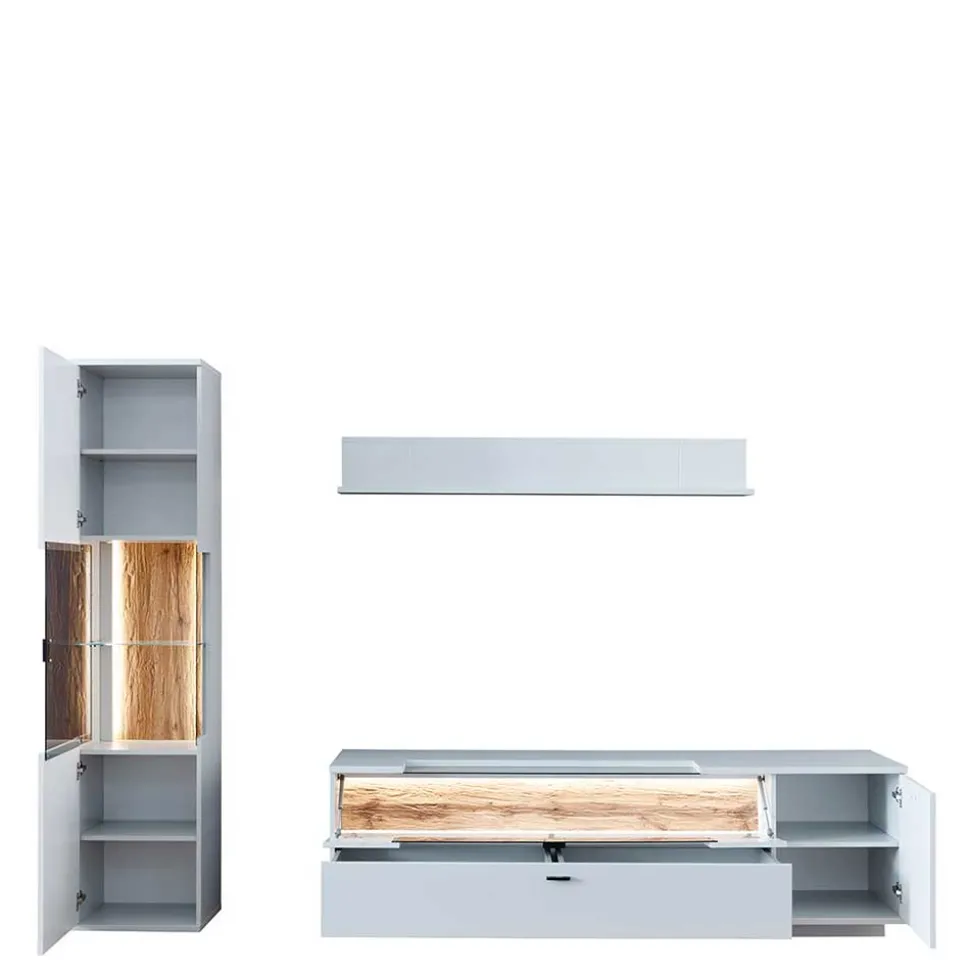 TV Lowboard & Vitrine & Wandboard Set - Apulco (dreiteilig)