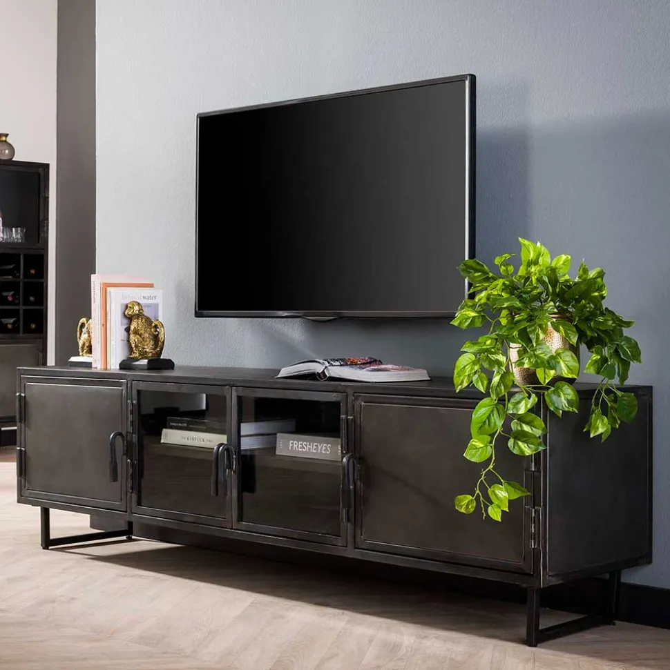 TV Lowboard aus Metall & Glas - Brayden