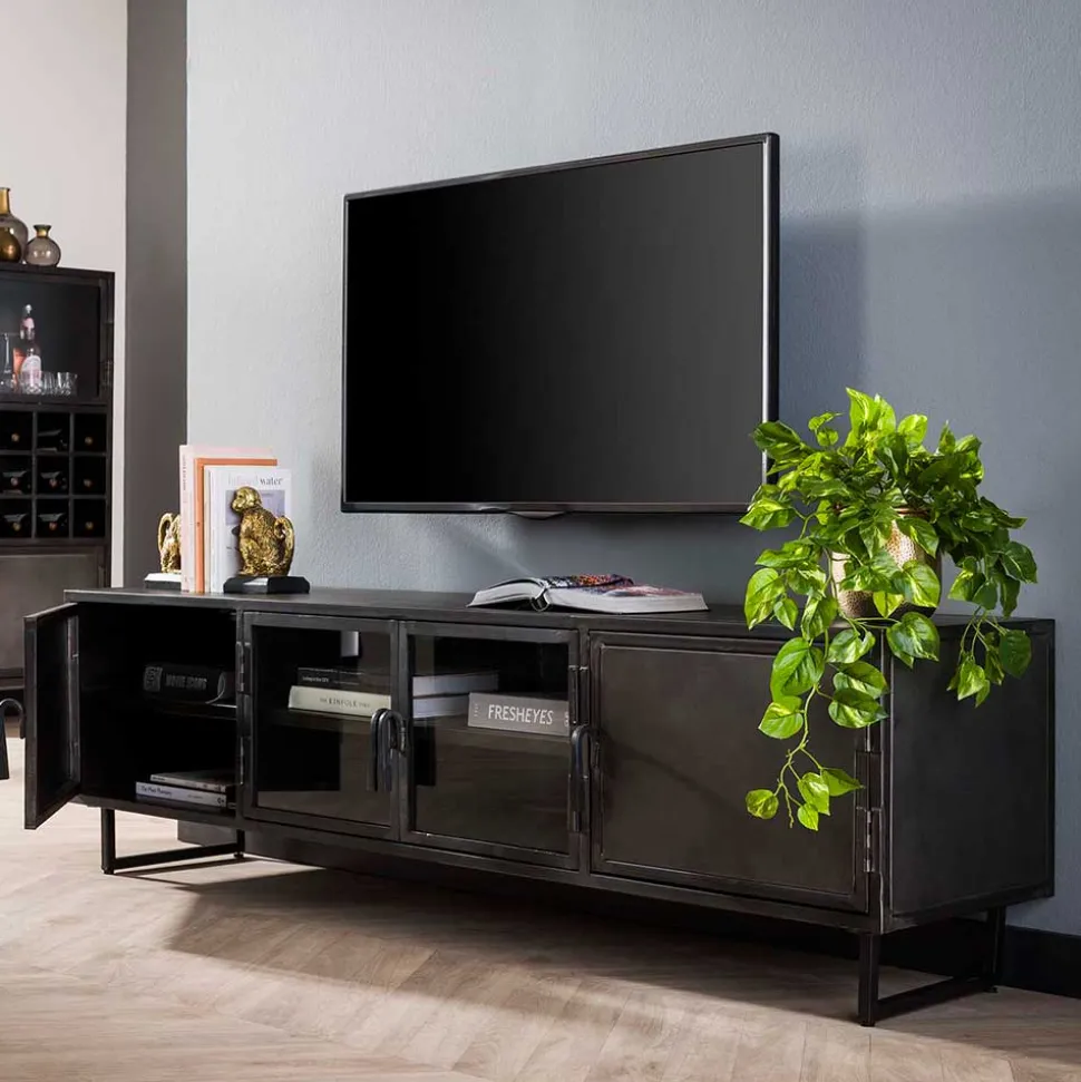 TV Lowboard aus Metall & Glas - Brayden