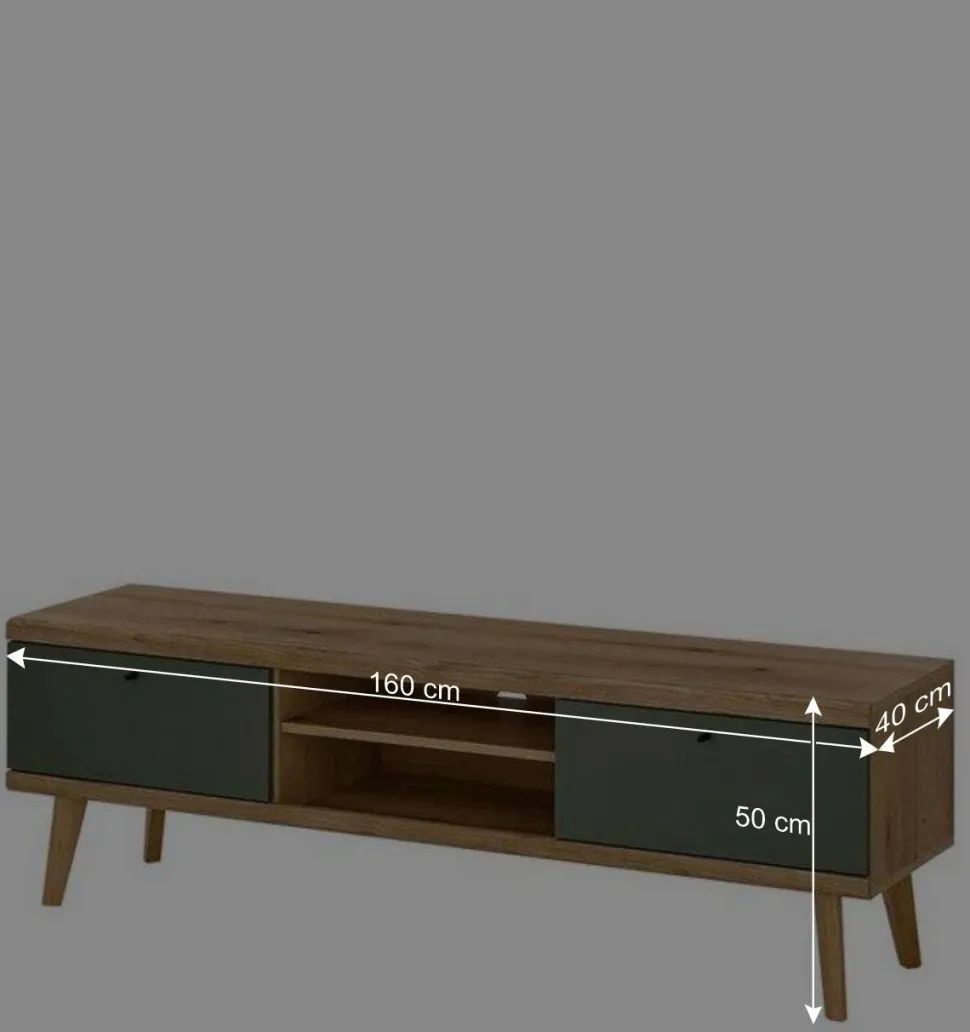 TV Lowboard in Graugrün und Wildeiche - Oliva