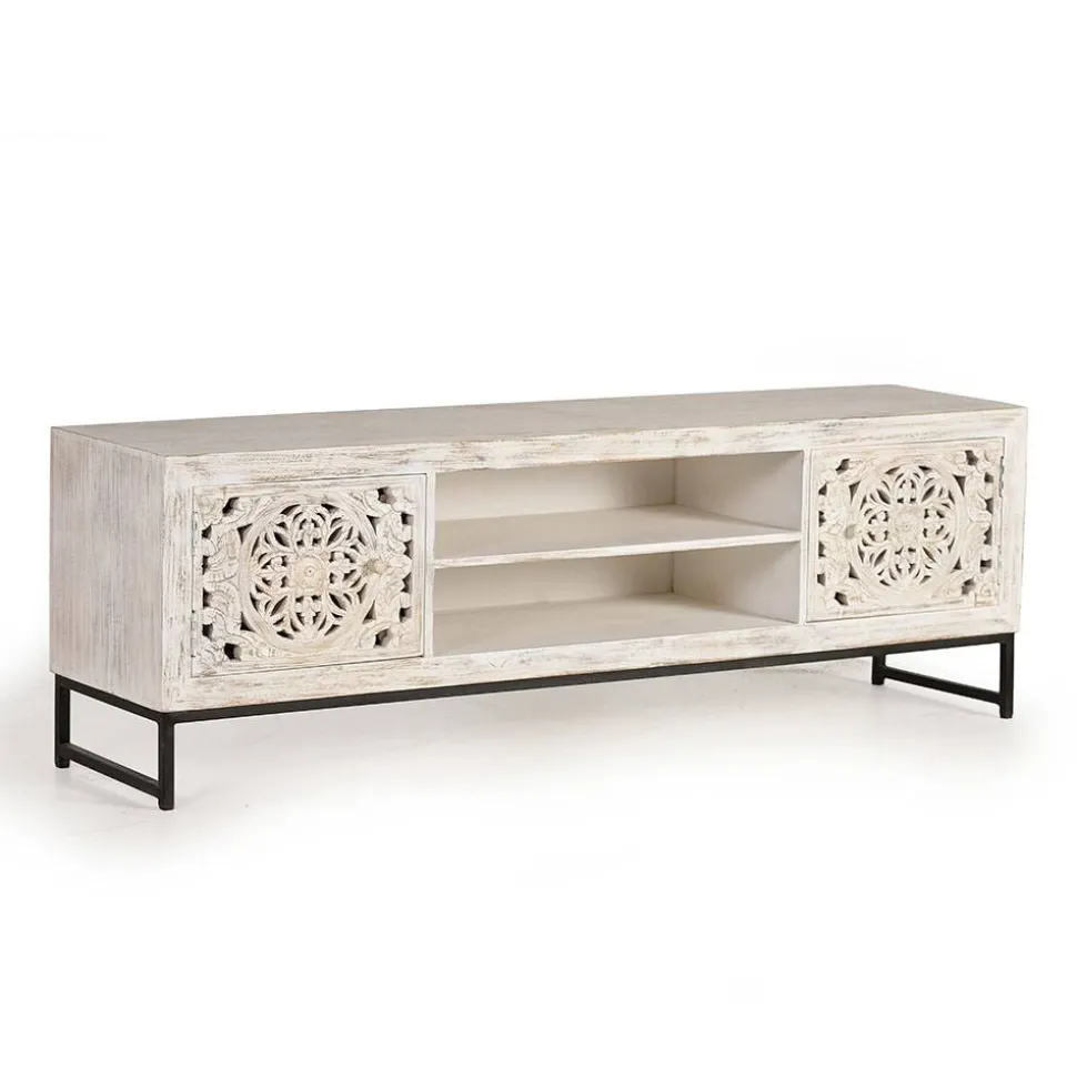 TV Lowboard in Mangoholz White Wash - Fudorus