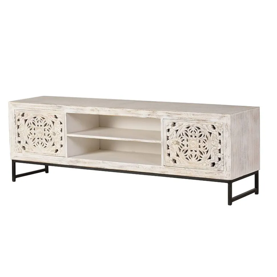 TV Lowboard in Mangoholz White Wash - Fudorus