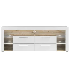 TV Lowboard in Weiß HG & Holz Antik Dekor - Masina