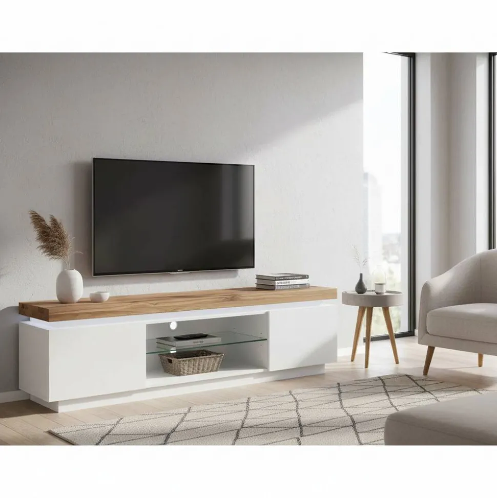 TV Tisch Stijn mit Wildeiche Massivholz