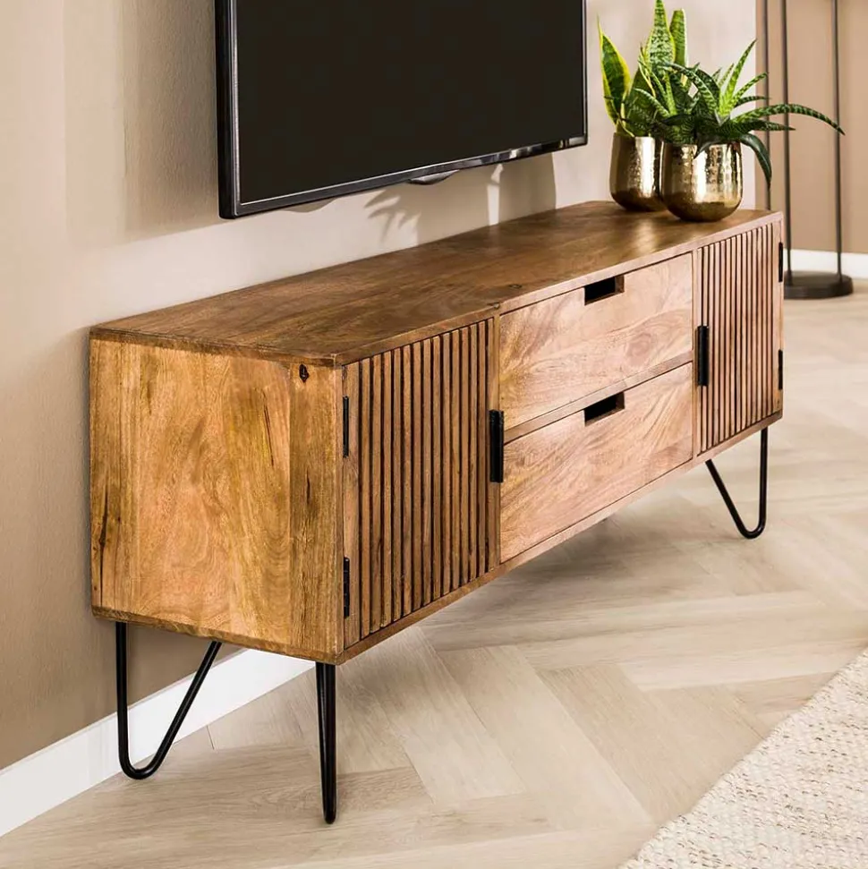 TV Unterschrank aus Mangoholz in Sandfarben - Baina