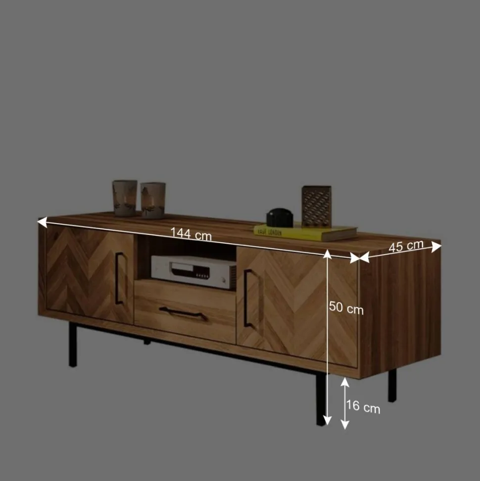 TV Unterschrank mit Fischgrät Design Türen - Kerfa