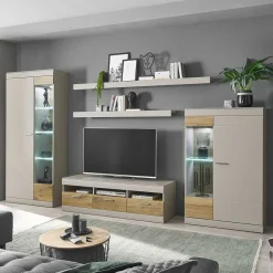 TV Wohnwand in Hellgrau & Zinneiche - Lioscas (fünfteilig)
