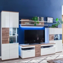 TV Wohnwand in Weiß & Eiche - Icadro (vierteilig)