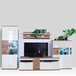 TV Wohnwand in Weiß & Eiche - Icadro (vierteilig)