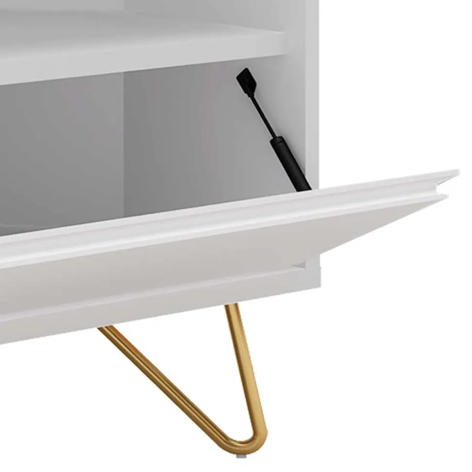 TV-Board für die Ecke in Weiß & Gold - Patinca