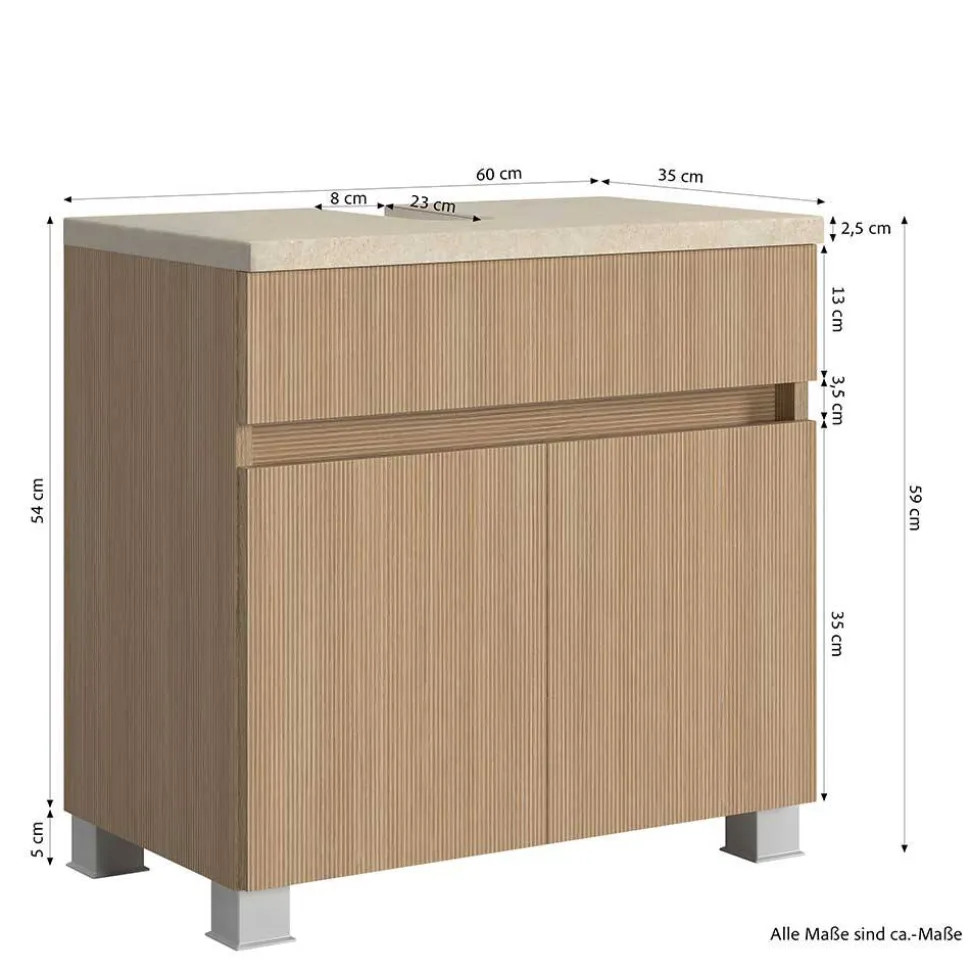 Unterbeckenschrank in Eiche Hell Holzoptik - Vibulam