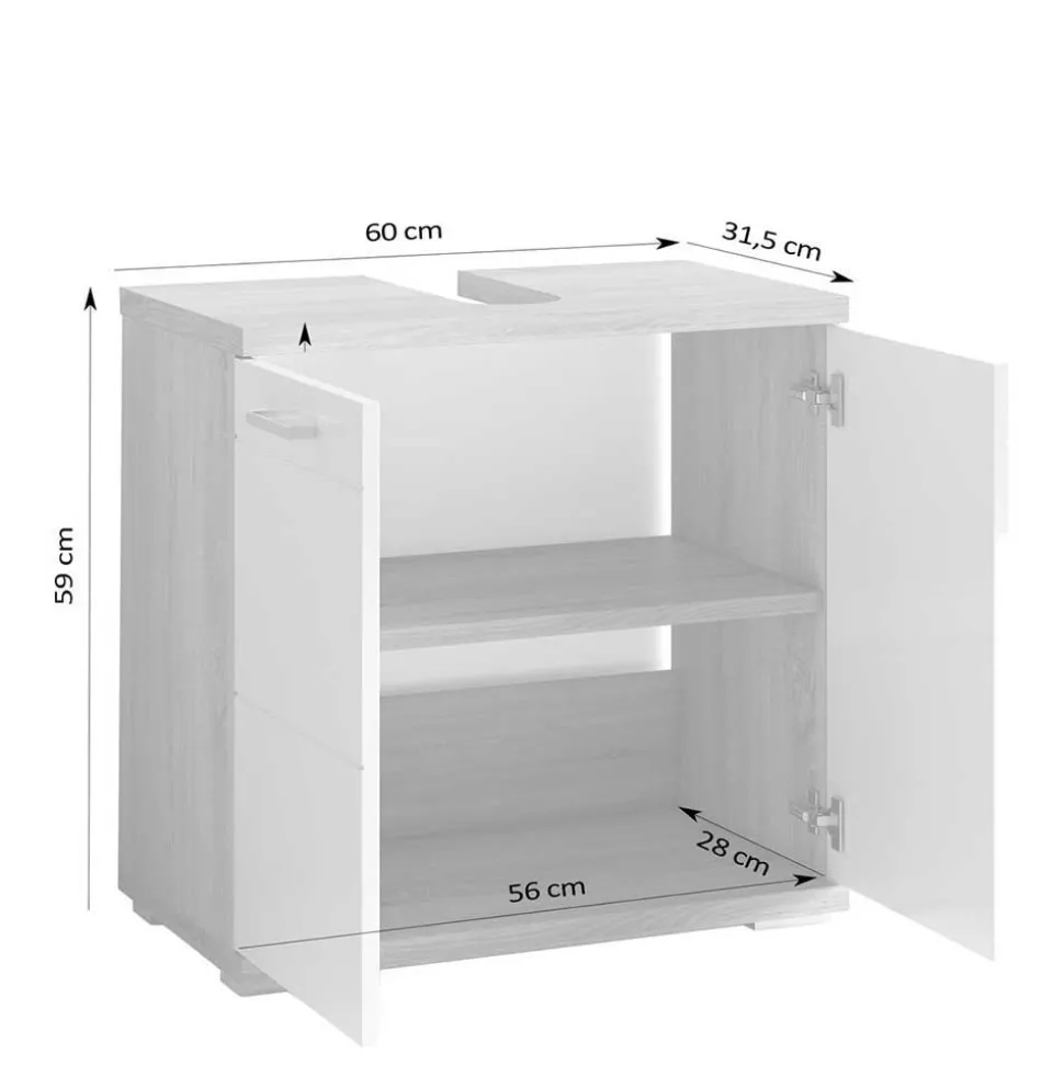 Unterbeckenschrank in Weiß - 2-türig - Fieston