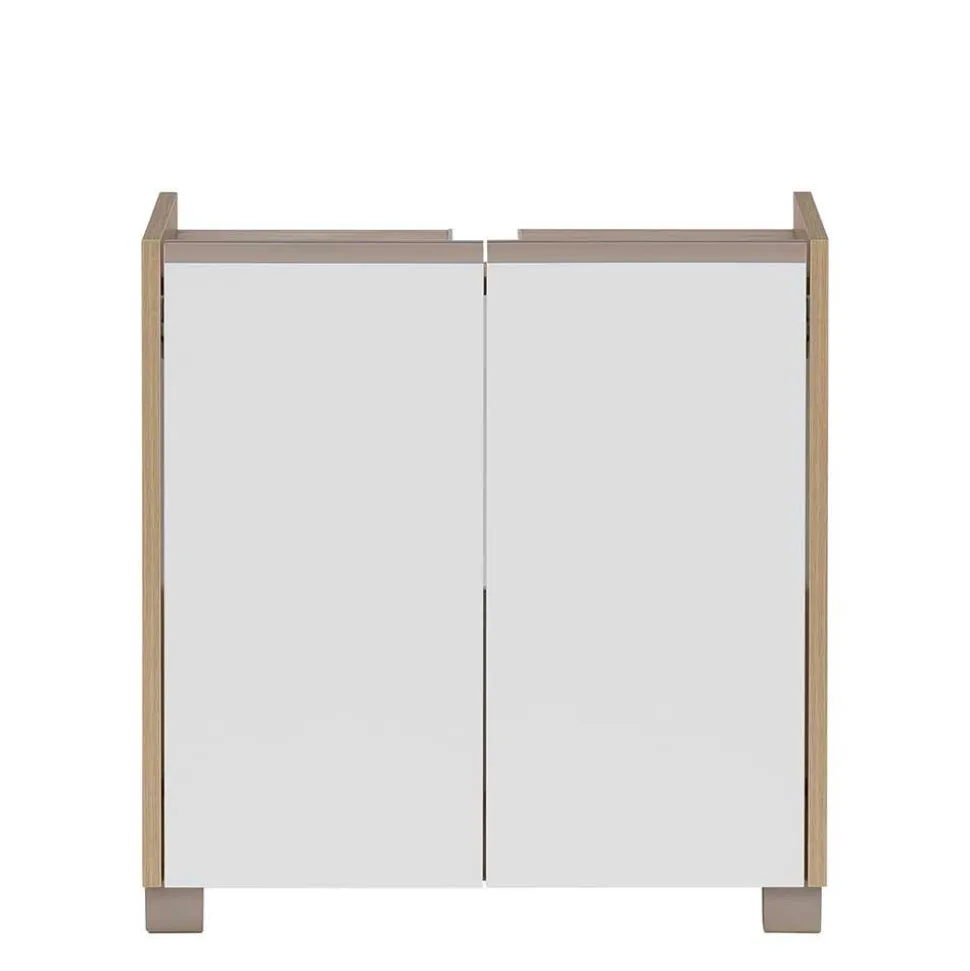 Unterbeckenschrank in Weiß und Eiche Hell - Ronya