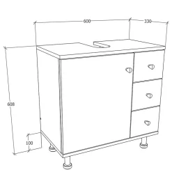 Unterbeckenschrank mit Tür und drei Schubladen - Huanga